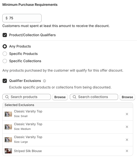 Discount Qualifier Exclusions UI