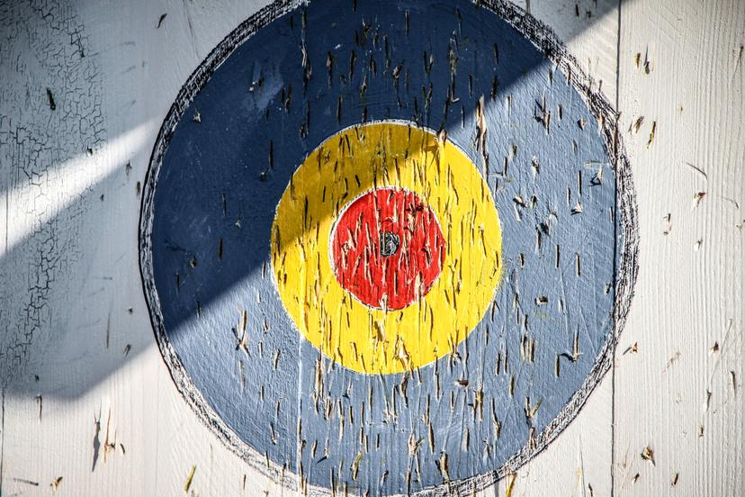 Wooden target with marking from previous use